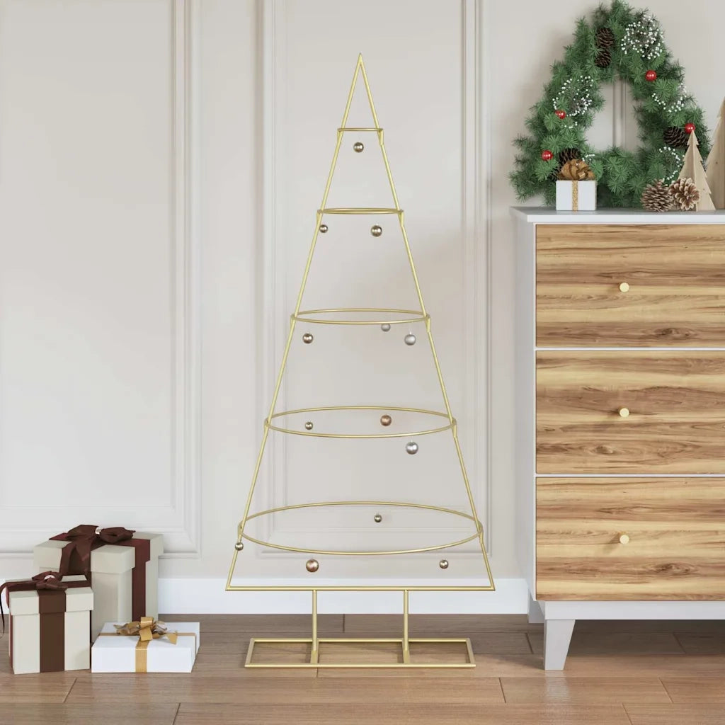 Albero di Natale | Decorazioni natalizie in metallo con supporto Oro 125 cm
