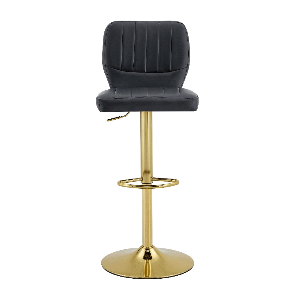 Sgabello da Bar Regolabile con Schienale ¨C MINIMAL ¨C Ecopelle Nera, Girevole 360¡ã, Finitura Oro