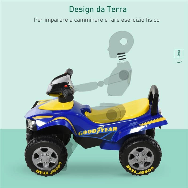 QUAD GIOCATTOLO PER BAMBINI 12-36 MESI LICENZA GOODYEAR CON LUCI E SUONI BLU E GIALLO
