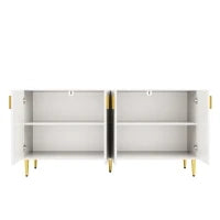 Credenza cucina design unico a onde con 4 ante e 2 cassetti, maniglie e piedi dorati, in MDF, 152×40×75 cm, Bianco