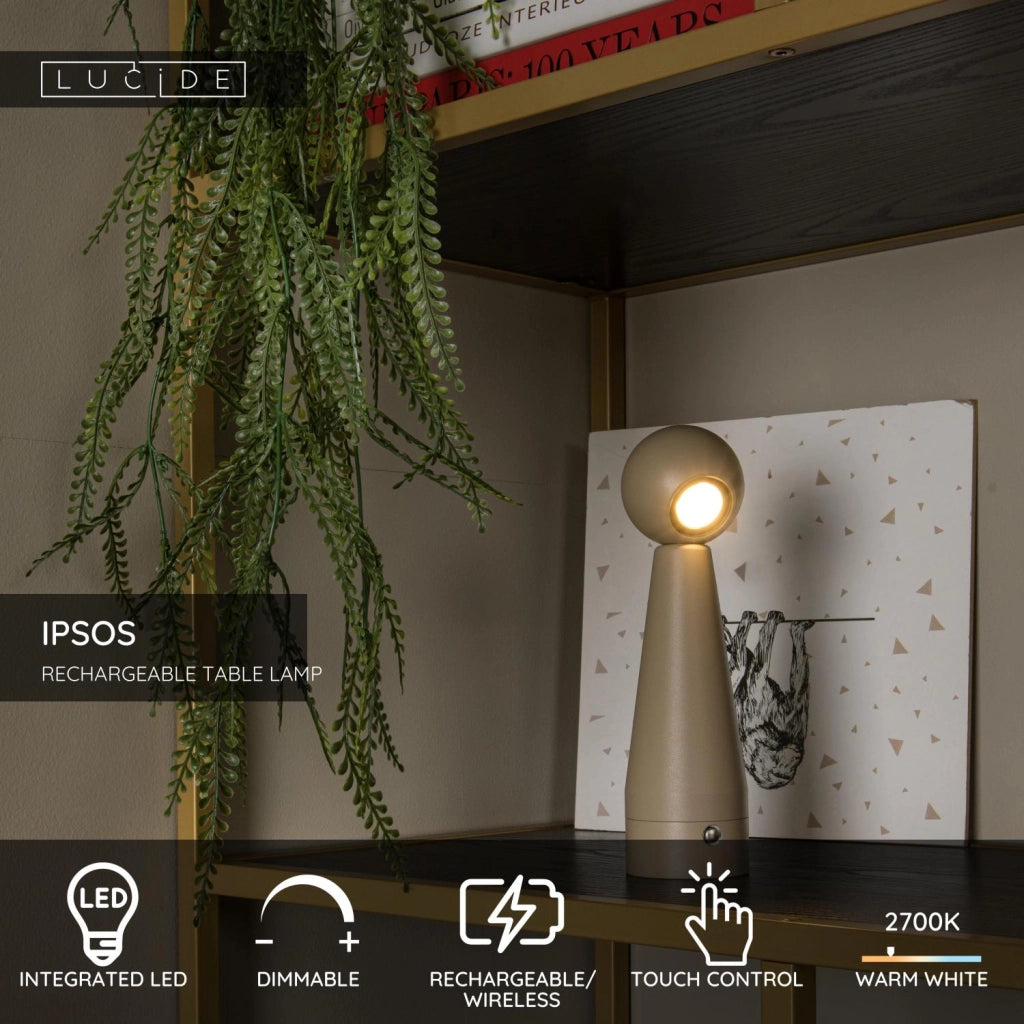 Lampada da tavolo LED ricaricabile IPSOS Lucide grigia