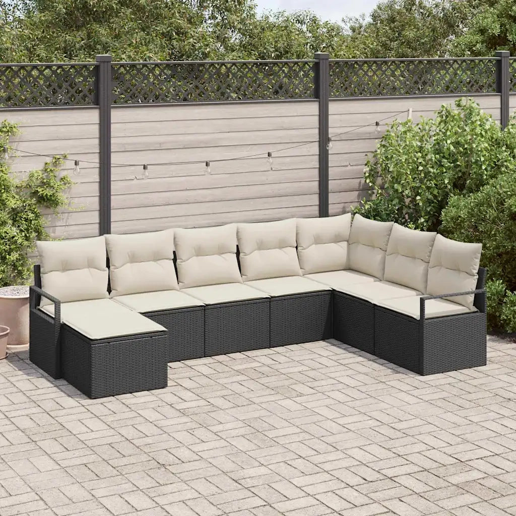 Set di divani con cuscino 8 pcs Nero polyrattan