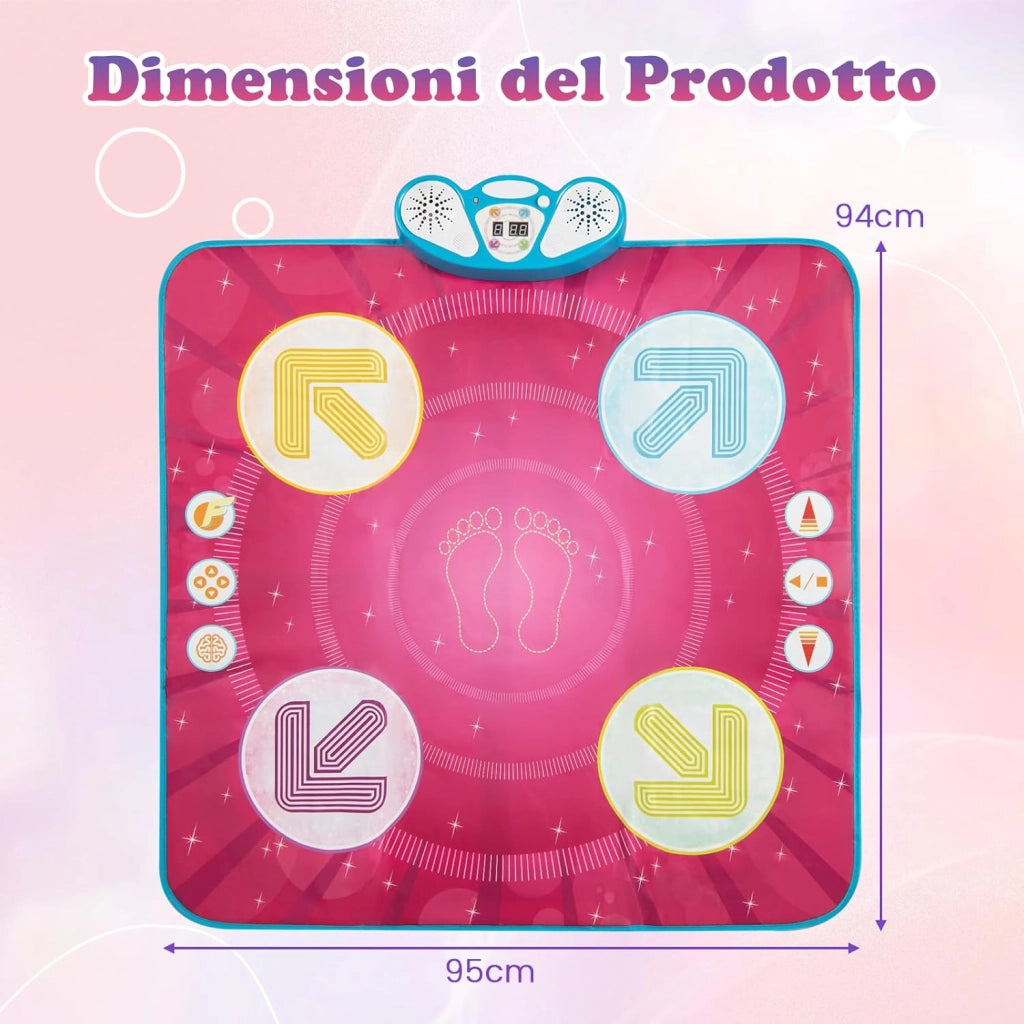 Tappetino da Ballo per Bambini, Tappetini da Ballo Giocattolo con Segui-Le-luci, 8 Musiche di Sfondo, Schermo del Punteggio & Volume Regolabile, per Bambini 3+ Anni