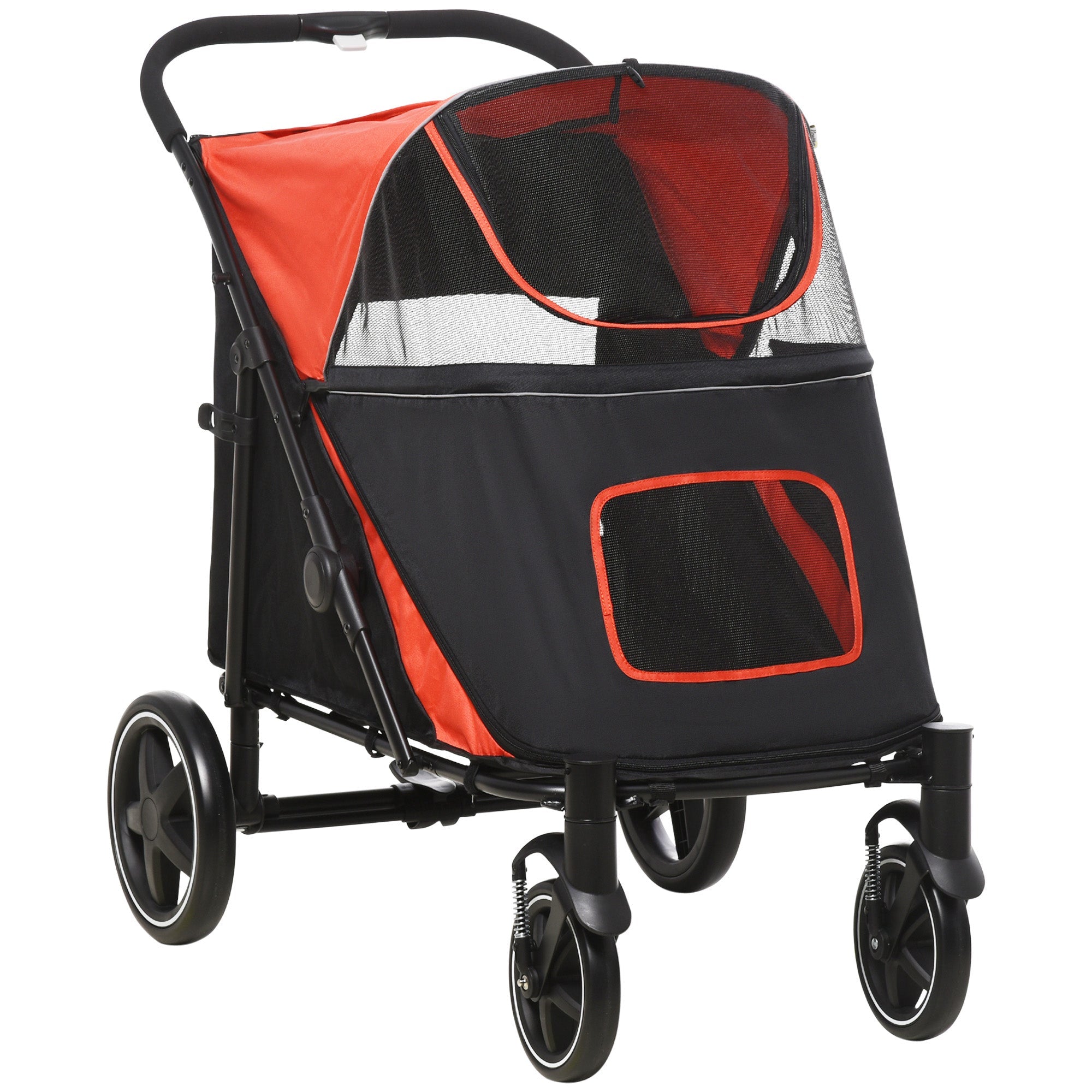 Passeggino per Cani Taglia Media e Grande 112x65x100 cm Pieghevole con Ingressi a Cerniera Rosso e Nero