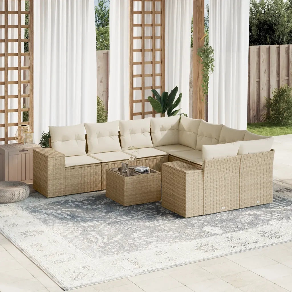 Set Divano da Giardino 9 pz con Cuscini Beige in Polyrattancod mxl 89208