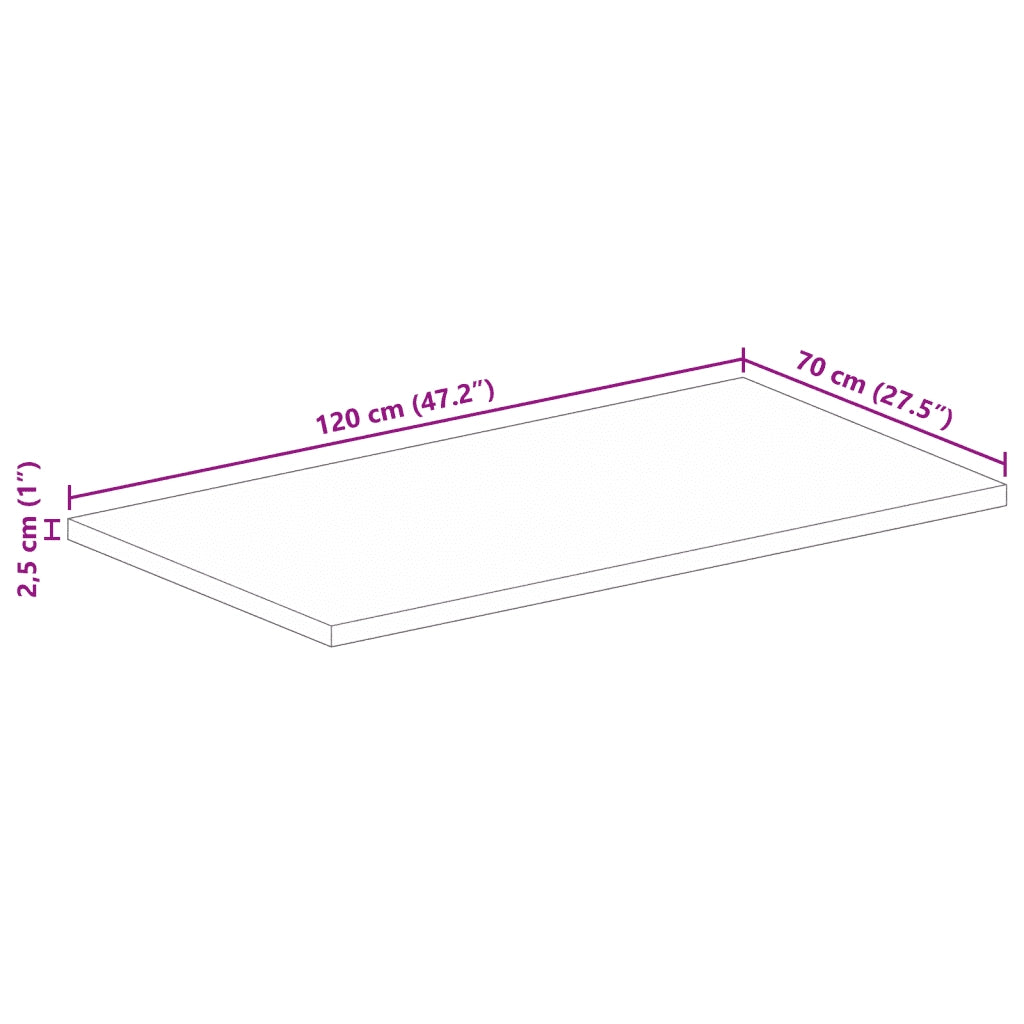 Piano Tavolo 120x70x2,5 cm Rettangolare in Massello di Recupero