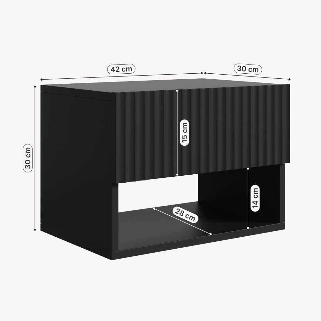 Comodino Sospeso da Parete Nand con Cassetto e Scomparto 42x30x30 cm Nero [en.casa]