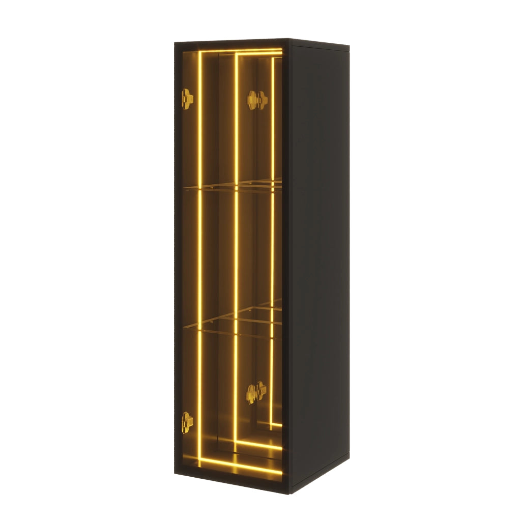 Vetrina, 30 x 30 x 90cm, ante in vetro, ripiani regolabili, illuminazione a LED, chiusura ammortizzata, nero