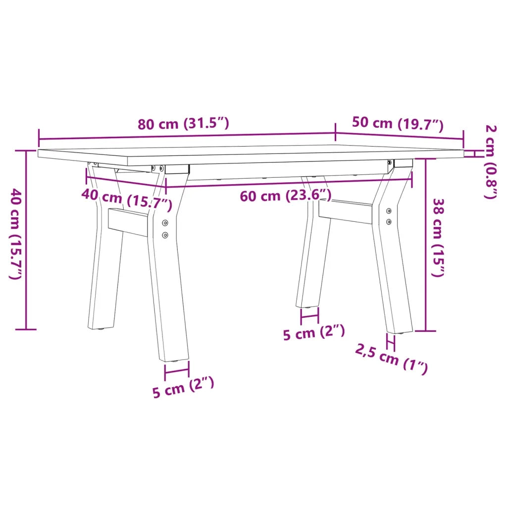 Tavolino da Salotto Telaio a Y 80x50x40 cm Legno Pino e Acciaio 3282706