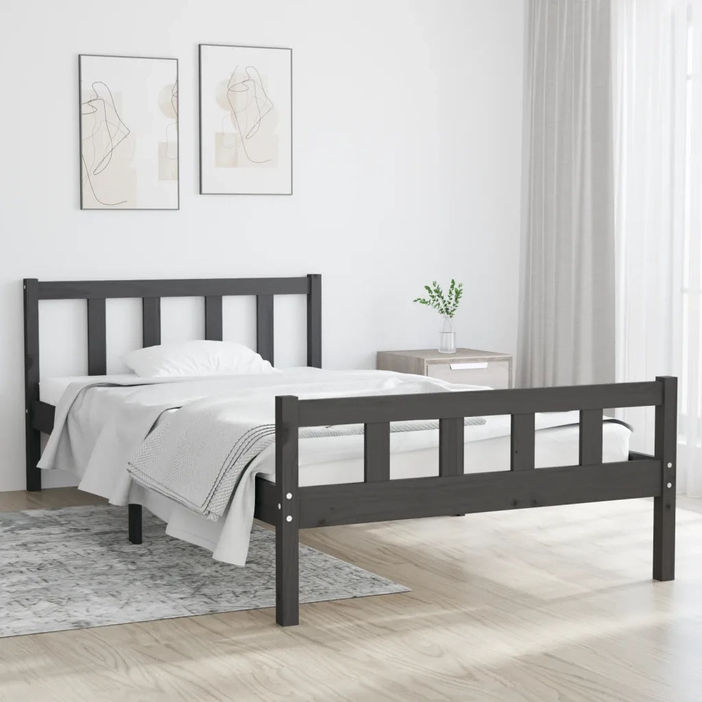 Letto singolo | Letto per adulti | Giroletto Grigio in Legno Massello 100x200 cm