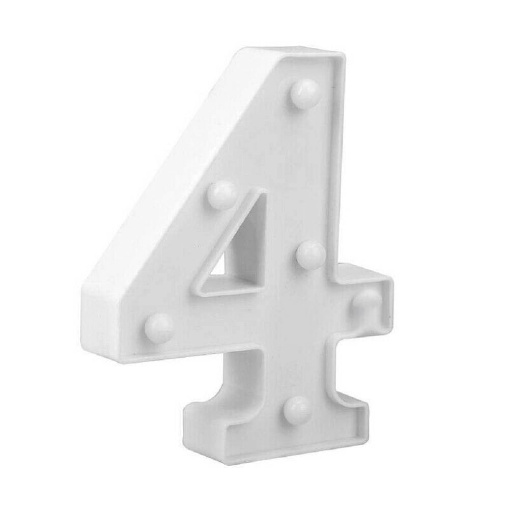 Trade Shop - Numero 4 Luminoso Bianco A Led Decoro Per Eventi Feste Luce Calda 3000k 16x3cm -