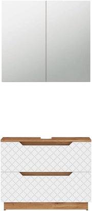 Set di mobili da bagno Lotta, Rovere/bianco con struttura in piastrelle, 2 parti