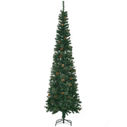 Albero di Natale Stretto Forma Matita 225 cm 706 Rami 56 Pigne Base Pieghevole Verde ¨C Minimal ¨C Verde 225x100x100