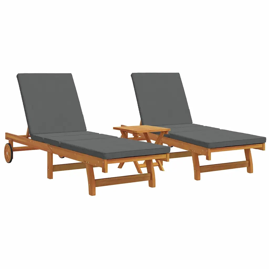 Lettino da sole 3 pcs Marrone Legno di Acacia Massello 3325207