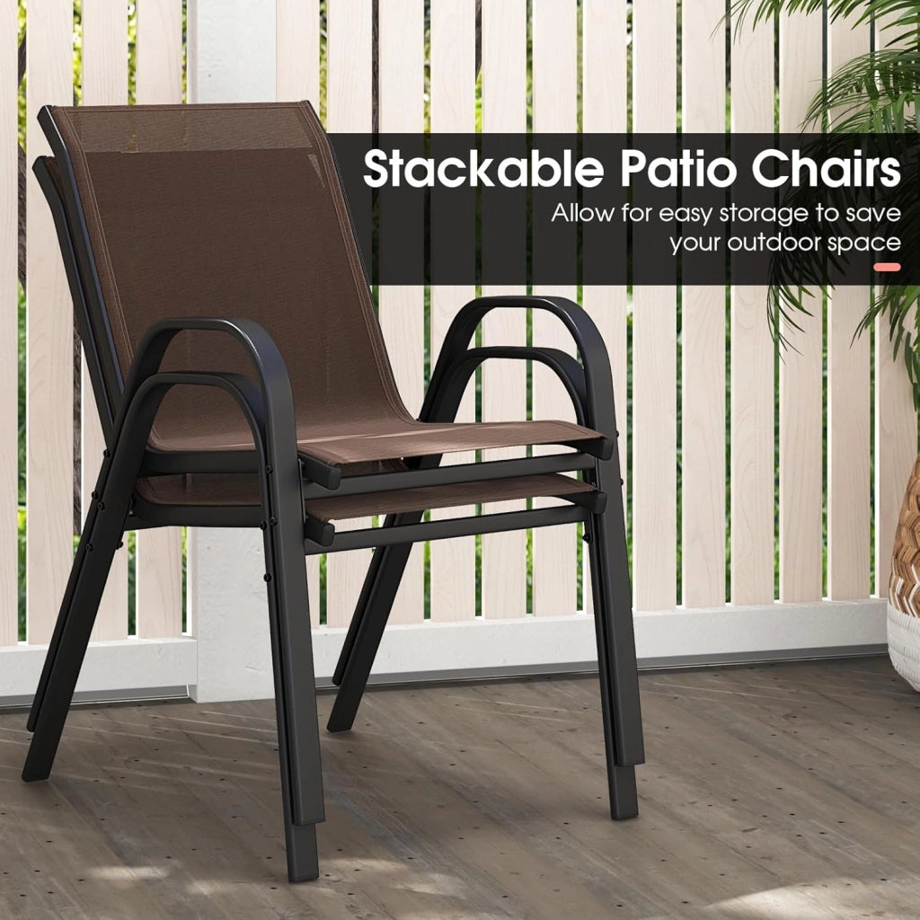 Set di 2 Sedie Impilabili, Sedia da Giardino con Corrimano, Telaio in Acciaio Tubolare Verniciato a Polvere, Sedia per Giardino e Patio
