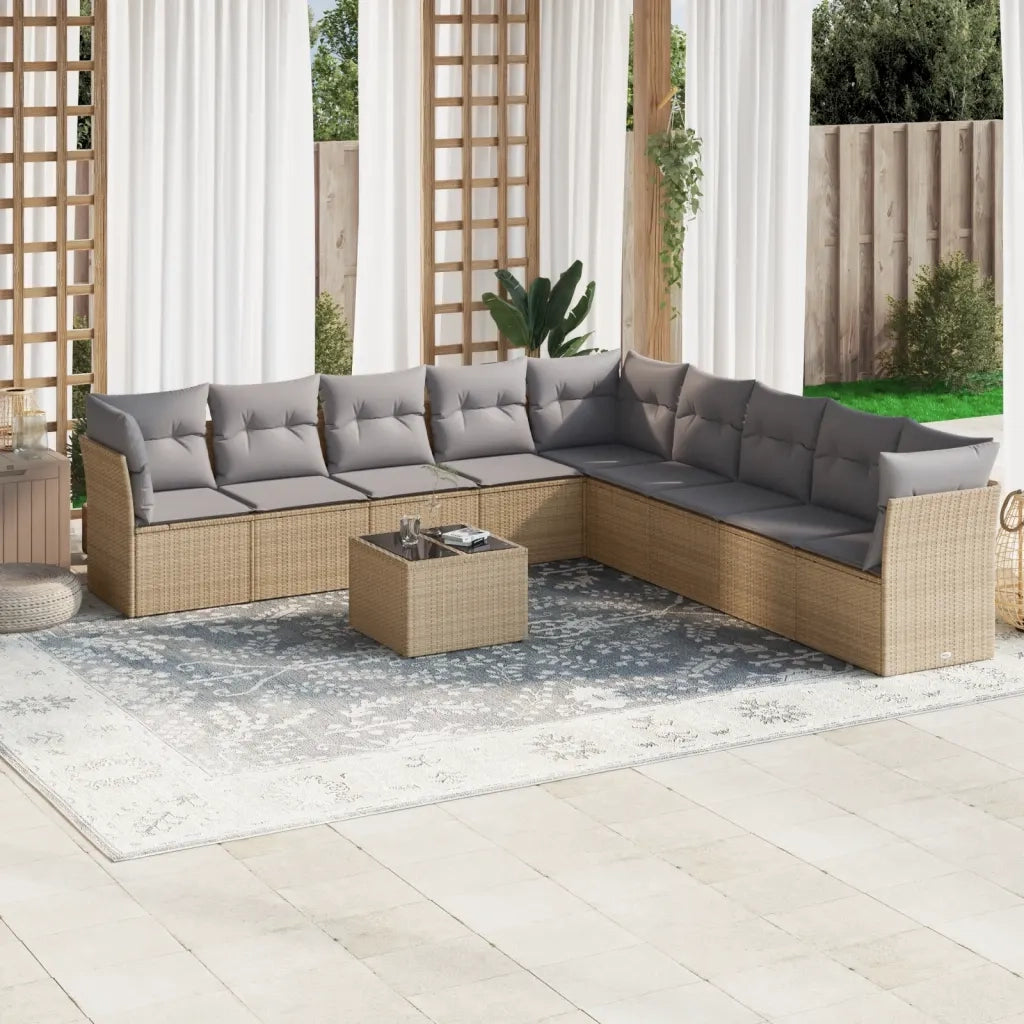Set Divano da Giardino 10 pz con Cuscini Beige in Polyrattan 3249628