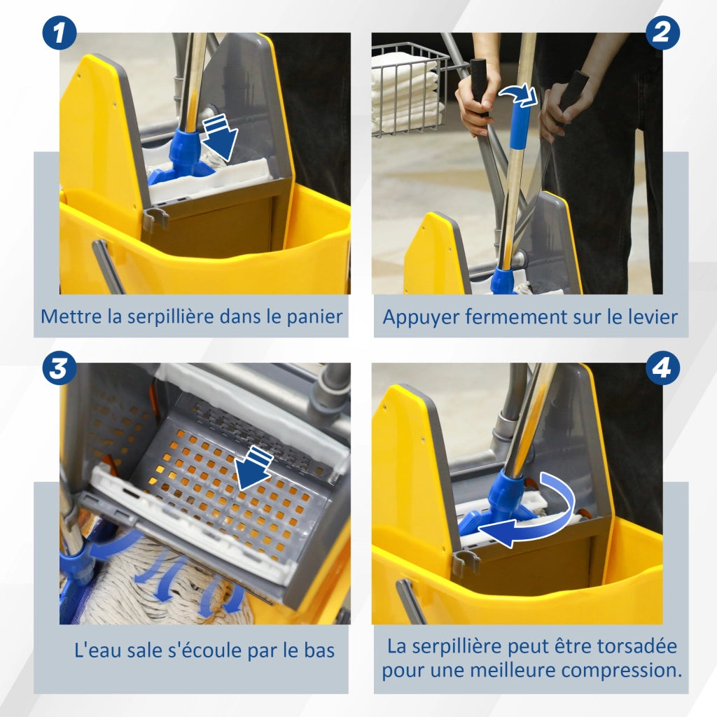 Carrello per pulizia professionale con secchio 26 L e cestino ¨C zephmum ¨C giallo