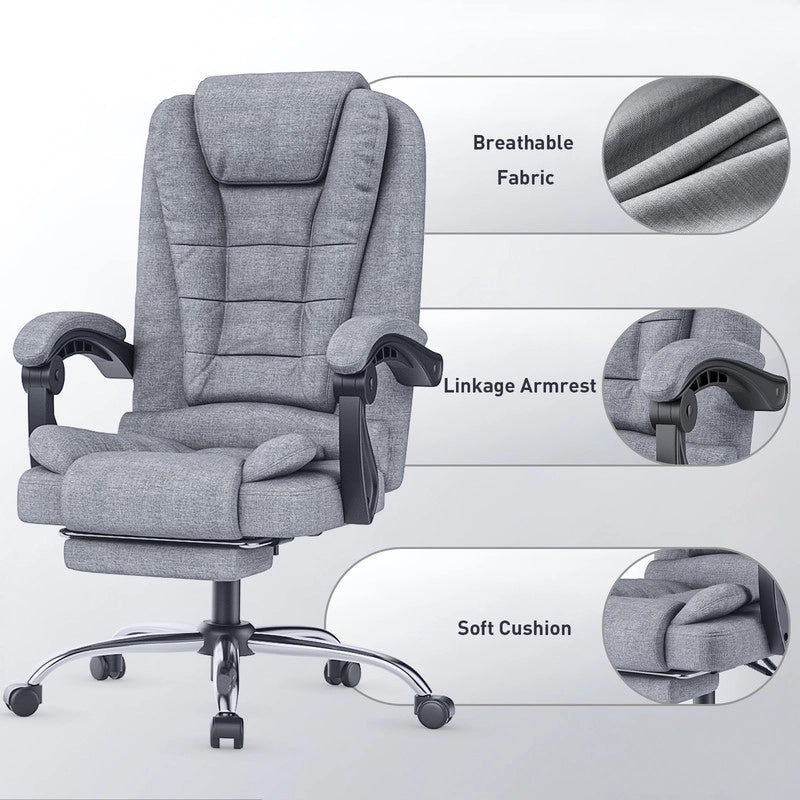 Sedia da ufficio con poggiapiedi, sedia da ufficio ergonomica , sedia per computer in pelle PU, girevole e inclinabile, grigio scuro