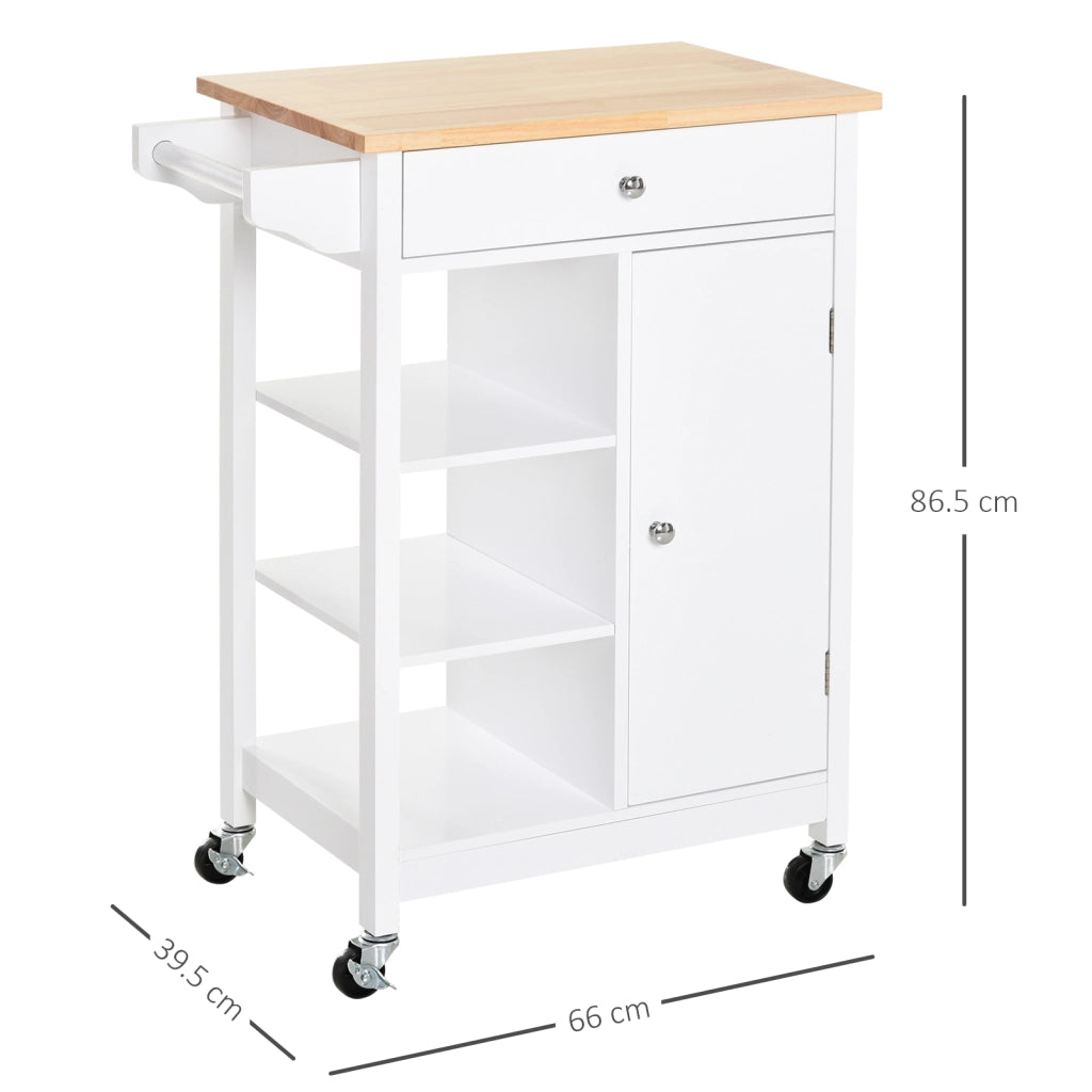 Carrello da Cucina con Cassetto e Armadietto ¨C zephmum ¨C Bianco 66x39.5x86.5cm