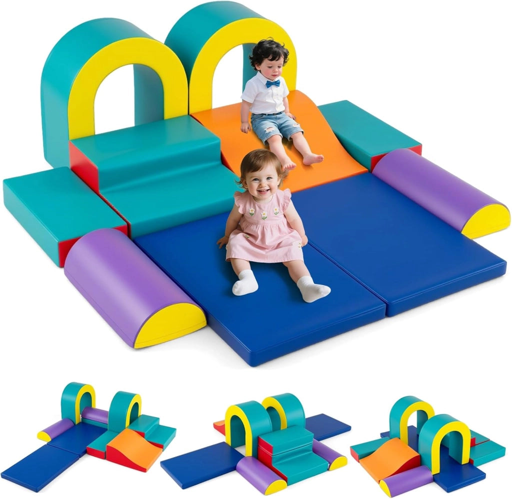 Set di 10 Blocchi da Arrampicata in Schiuma, Palestra da Gioco in Morbida Pelle Sintetica, Strutture Leggere per Scalare, Arrampicarsi, Scivolare, per Bambini 1+ Anno (Verde)