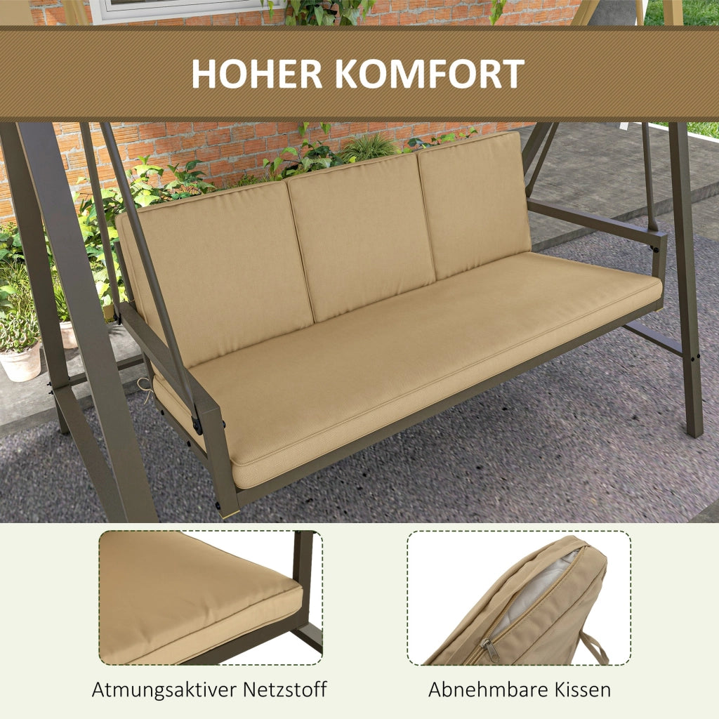 Altalena Da Giardino 3 Posti Con Tetto Orientabile E Cuscini Beige Poliestere Per Esterni