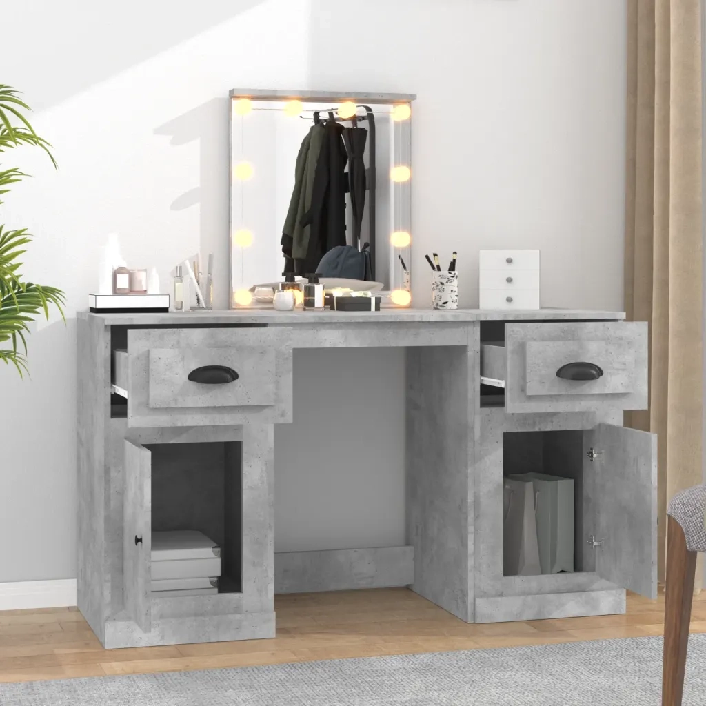 Toeletta | Tavolo da Trucco con LED Grigio Cemento 130x50x132,5 cm