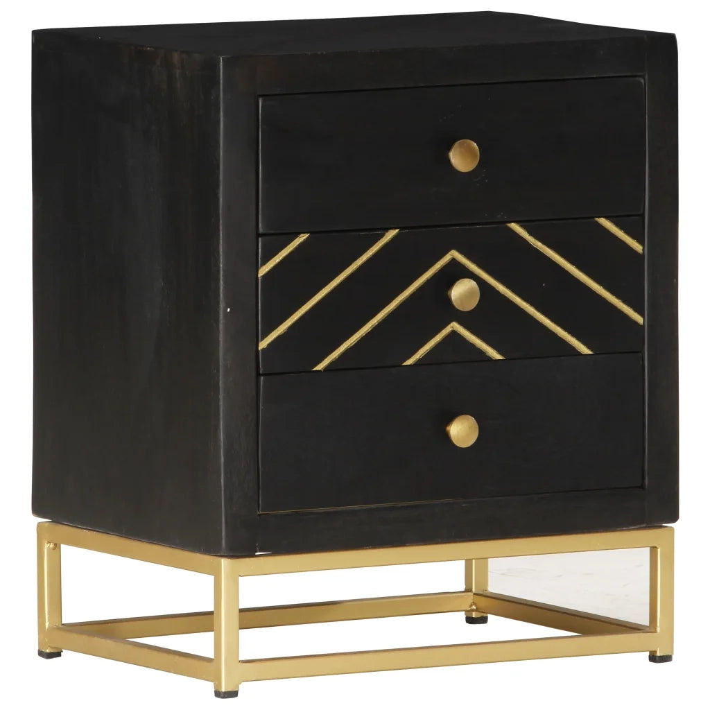 Comodino Nero e Oro 40x30x50 cm in Legno Massello di Mango cod mxl 30150