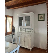 Cristalliera 4 ante 2 cassetti arte povera in legno massello e mdf con rifinitura in bianco 113x47x213 H