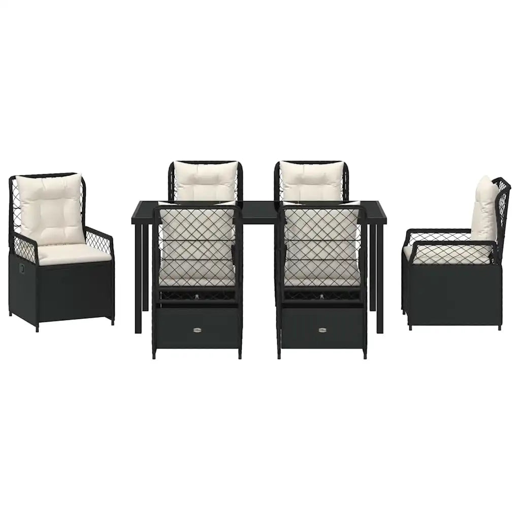 Set da Pranzo per Giardino 7 pcs Nero polyrattan 3380985