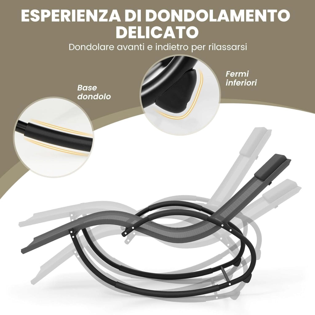 Sdraio a Dondolo da Giardino, Sedia a Dondolo Gravità Zero con Poggiatesta Rimovibile, Braccioli, Schienale e Seduta Traspiranti, Sdraio Solare per Patio, Giardino, Portata 160 kg (Grigio)