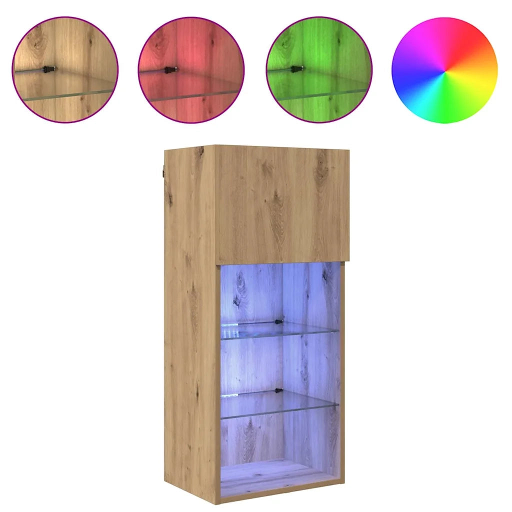 Mobiletti TV a parete con LED 2 pcs Rovere artigianale 882957