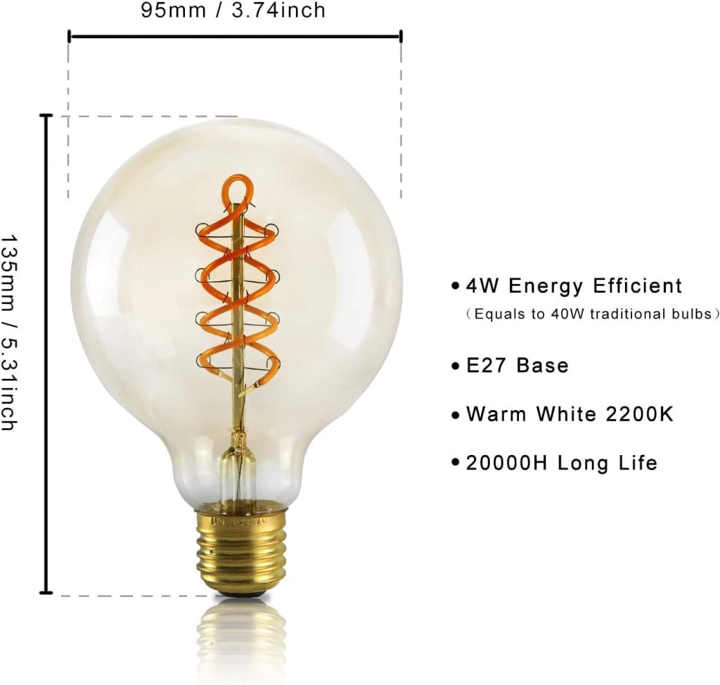 ZMH Bombilla LED  Bombilla LED E27 G95 G125 Antigua bombilla Edison 4W