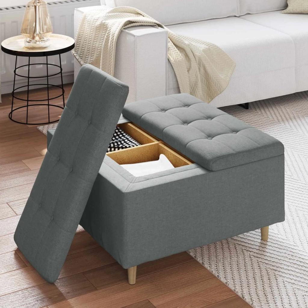 Pouf contenitore Grigio scuro 80 x 80 x 45 cm Tessuto 876834