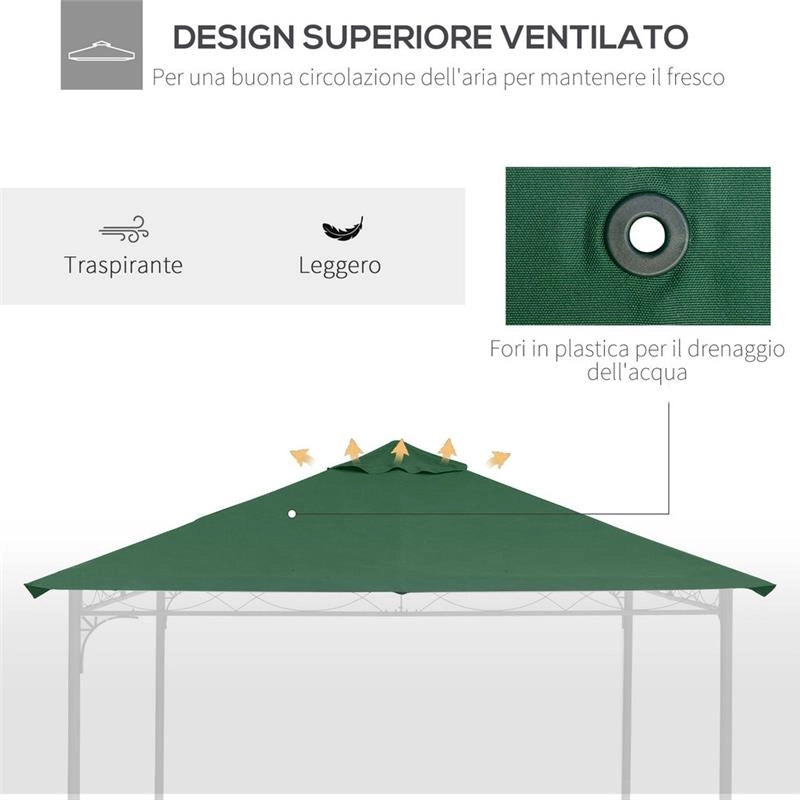 TETTO DI RICAMBIO PER GAZEBO DA GIARDINO 3X3M IN POLIESTERE, VERDE