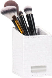 Organizzatore di Pennelli per Trucco - Otre in Pelle PU con Comparti - Deposito di Pennelli e Prodotti per il Trucco (Bianco)