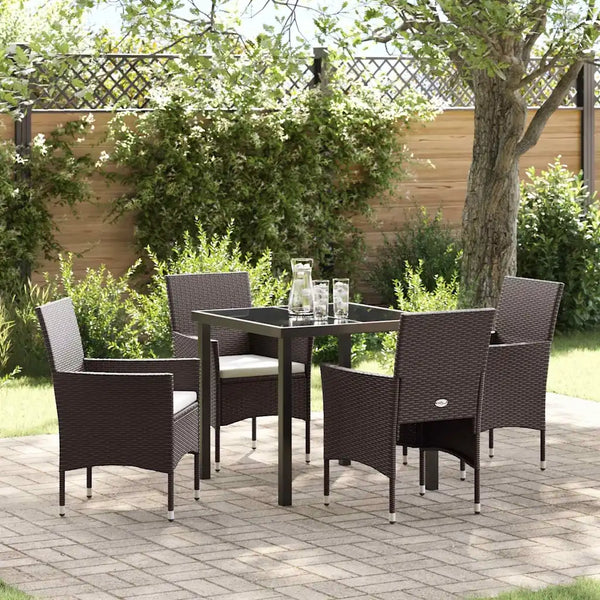 Set da Pranzo per Giardino con cuscino 5 pcs Marrone polyrattan 3379745
