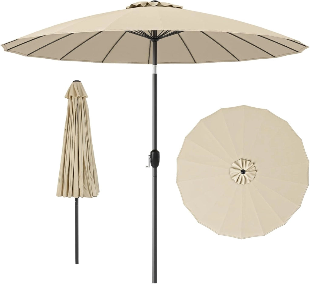 Ombrellone da Giardino 260 cm, Inclinazione Regolabile con 18 Stecche, Tettuccio Ventilato, Ombrellone Pighevole con Manovella, per Giardino Spiaggia