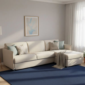 Sumirago, Divano Letto con Penisola Sfoderabile Made in Italy, 260x160 cm Beige