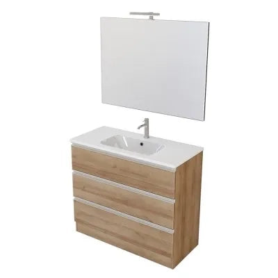 Mobile bagno 100 cm rovere miele con specchio e lavabo incluso Master