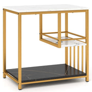Tavolino rettangolare 60 x 40 x 60,5 cm con 3 ripiani e contenitore moderno ed elegante in finitura finto marmo bianco e nero 20_0013856