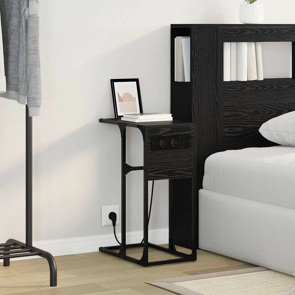 Comodino | Armadio da Notte | Mobiletto da notte Rovere Nero 41,5 x 26 x 60,5 cm