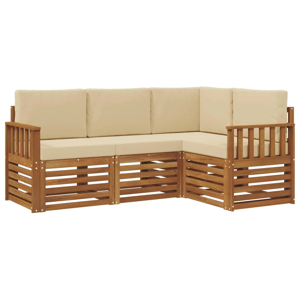 Set divani 4 pcs Naturale e Beige Legno di Acacia Massello 3374723