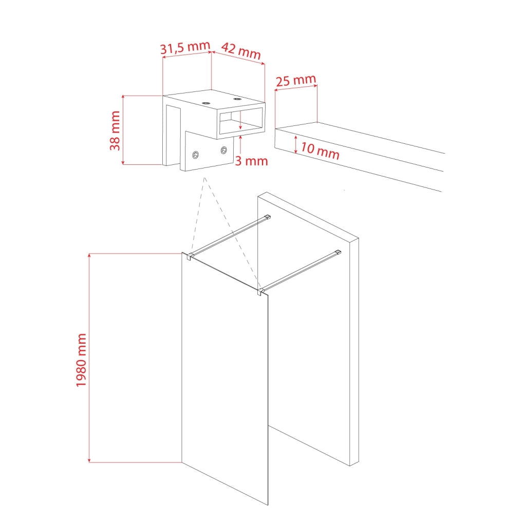Parete doccia 100 CM in vetro trasparente 8mm mod. Walk in Free H198