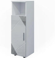 Mobiletto bagno Irma, Bianco lucido con inserti, 30 x 95 cm, per la conservazione di accessori da bagno e combinabile con Irma