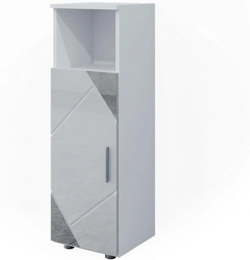 Mobiletto bagno Irma, Bianco lucido con inserti, 30 x 95 cm, per la conservazione di accessori da bagno e combinabile con Irma
