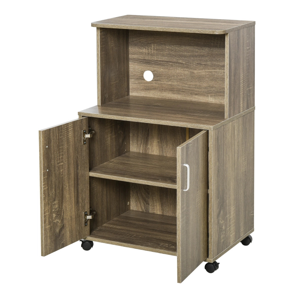 Mobile Cucina Multiuso con 4 Ruote, Armadietto e Ripiano per Microonde, 60.4x40.3x97cm - Grigio