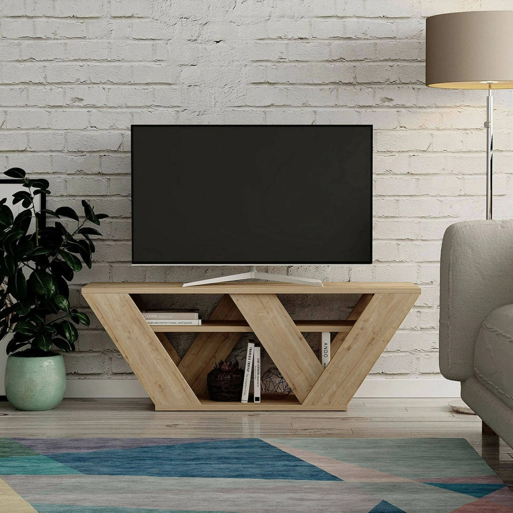 Mobile porta TV Amazzonite, Credenza da soggiorno, Armadio basso per TV, Base parete attrezzata, 110x30h40 cm, Quercia
