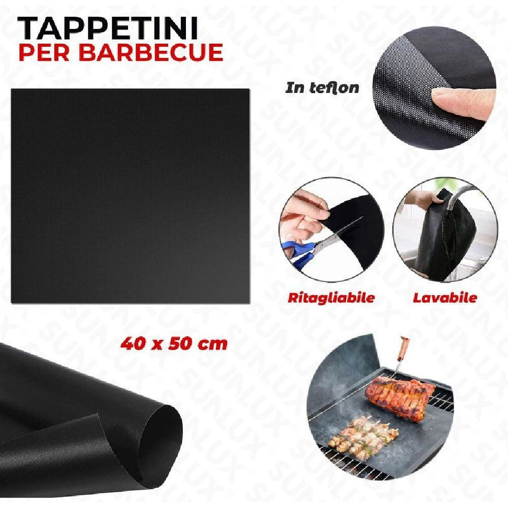 Trade Shop - Set 6 Pz Tappetini In Teflon Per Griglia Barbecue 40x50cm Riutilizzabili 7823805 -