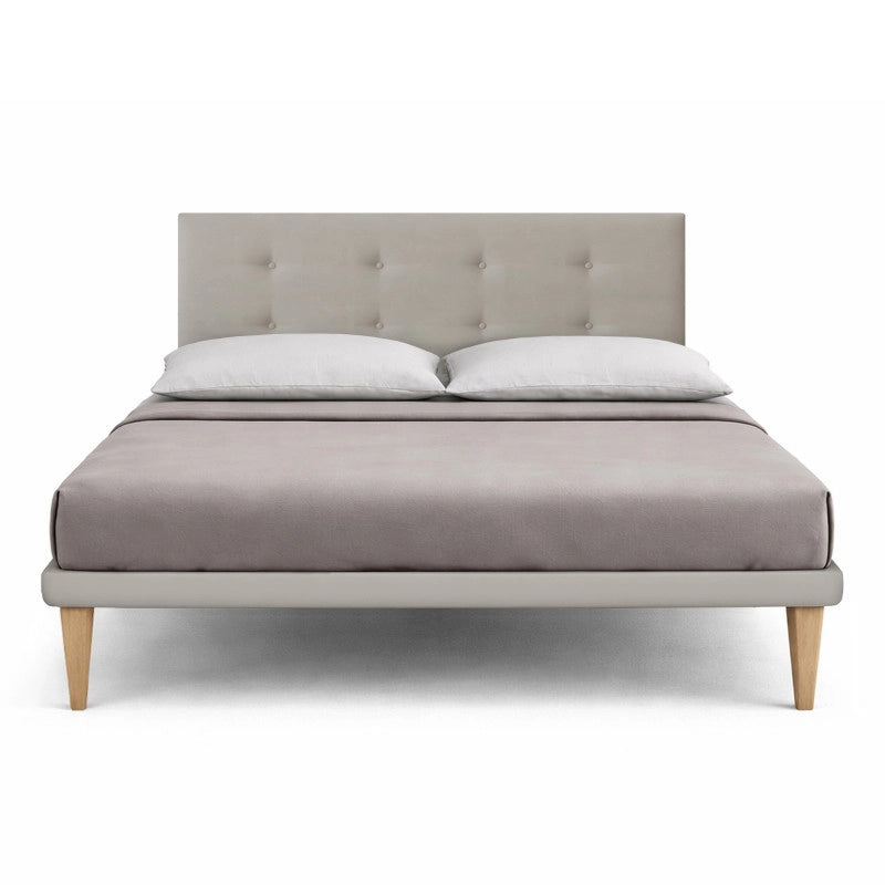 Letto imbottito Matrimoniale 180x200 cm Button - Similpelle,Tortora,Con rete