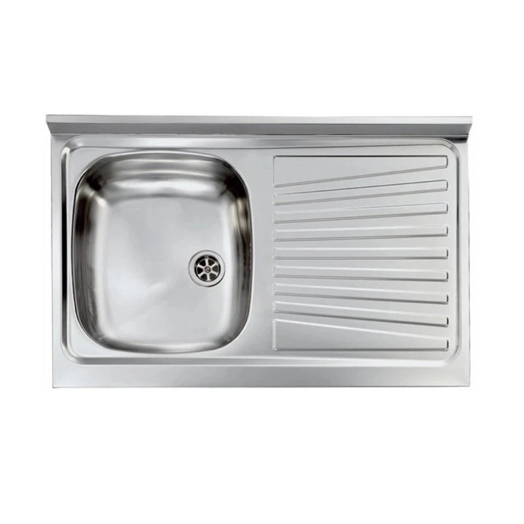 LAVELLO CUCINA DA APPOGGIO IN ACCIAIO INOX 1 VASCA CON GOCCIOLATOIO MODELLO MONDIAL - CM.80x50 VASCA SINISTRA - PROFONDITÀ 15 CM  - HID